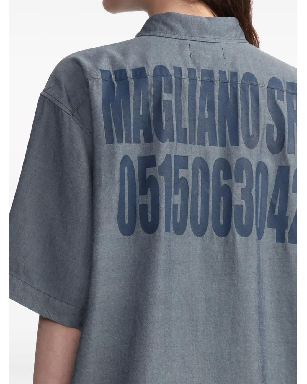 Magliano Blue Logo-Print Lyocell Shirt