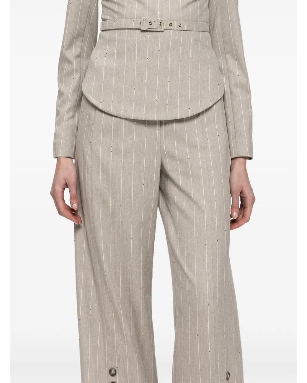 Nissa Natural Pinstripe Wide-Leg Trousers
