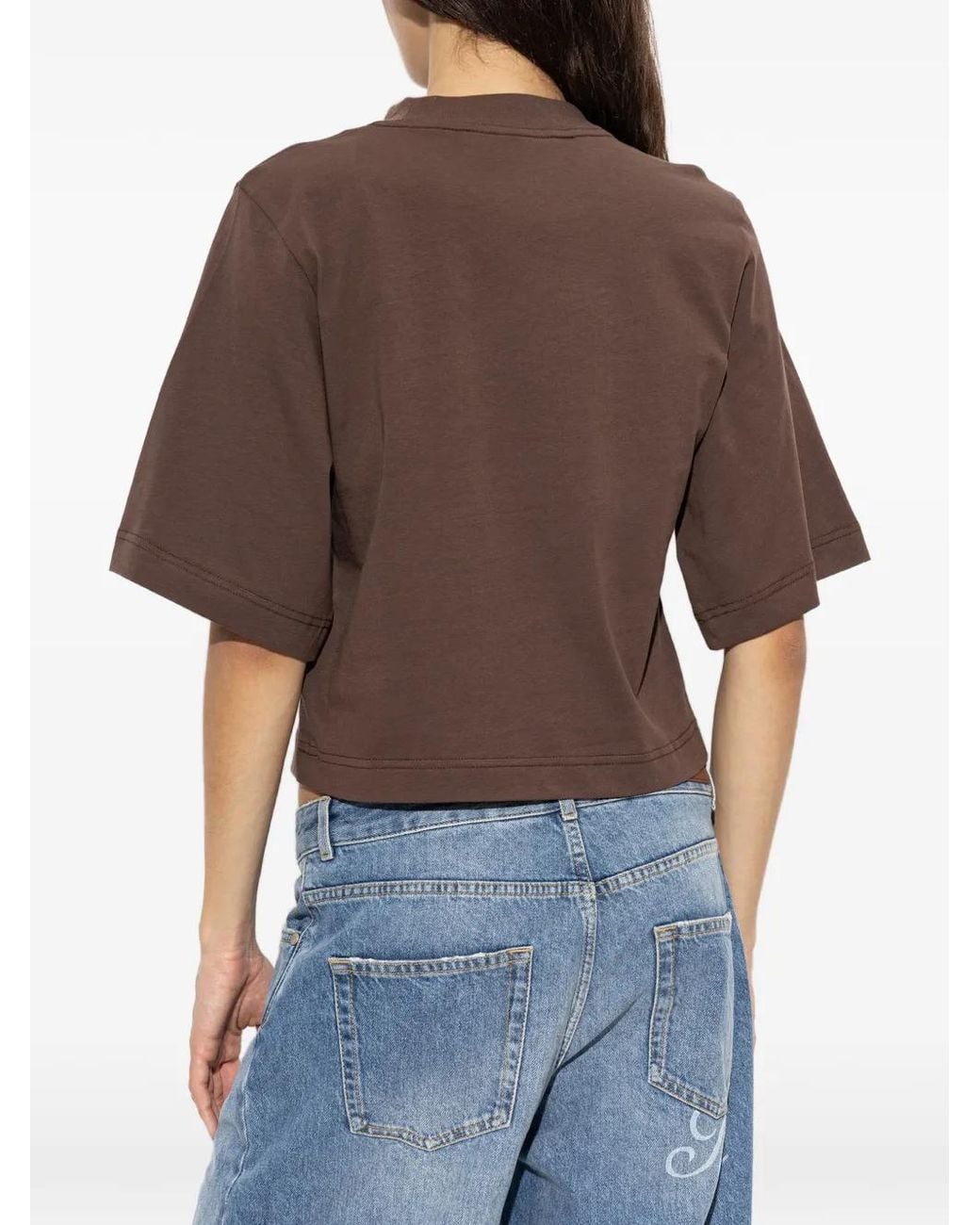 Palm Angels Brown Palm-Print Cropped T-Shirt