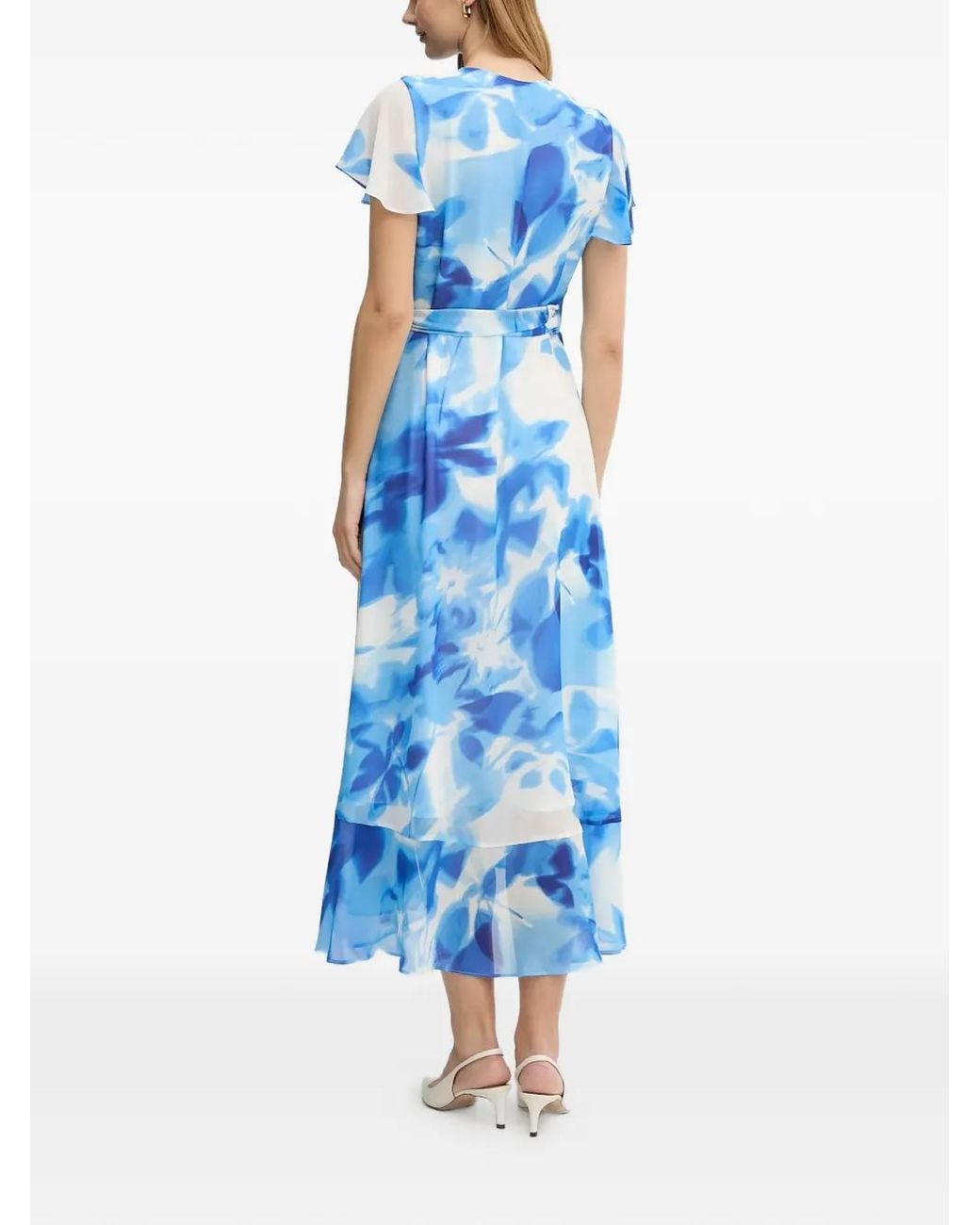 dusty blue maid of honor dresses Joseph Ribkoff Blue Silky Knit And Memory Fit and Flare Dress With Sha main image 0