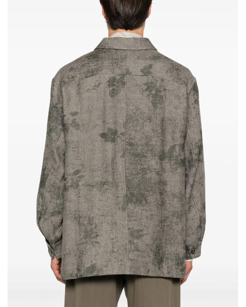 Ziggy Chen Gray Herringbone-Pattern Shirt for men