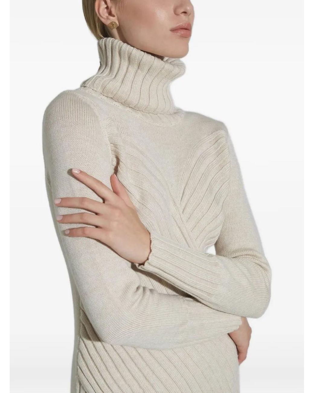 Violante Nessi White Cecile Turtleneck Front-Slit Midi Dress