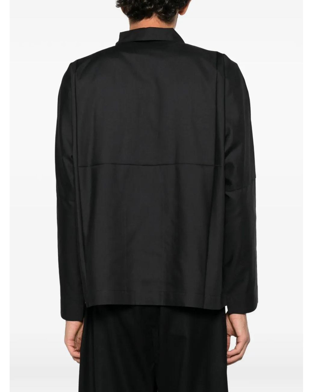 Issey Miyake Black Panelled Press-Stud Shirt for men