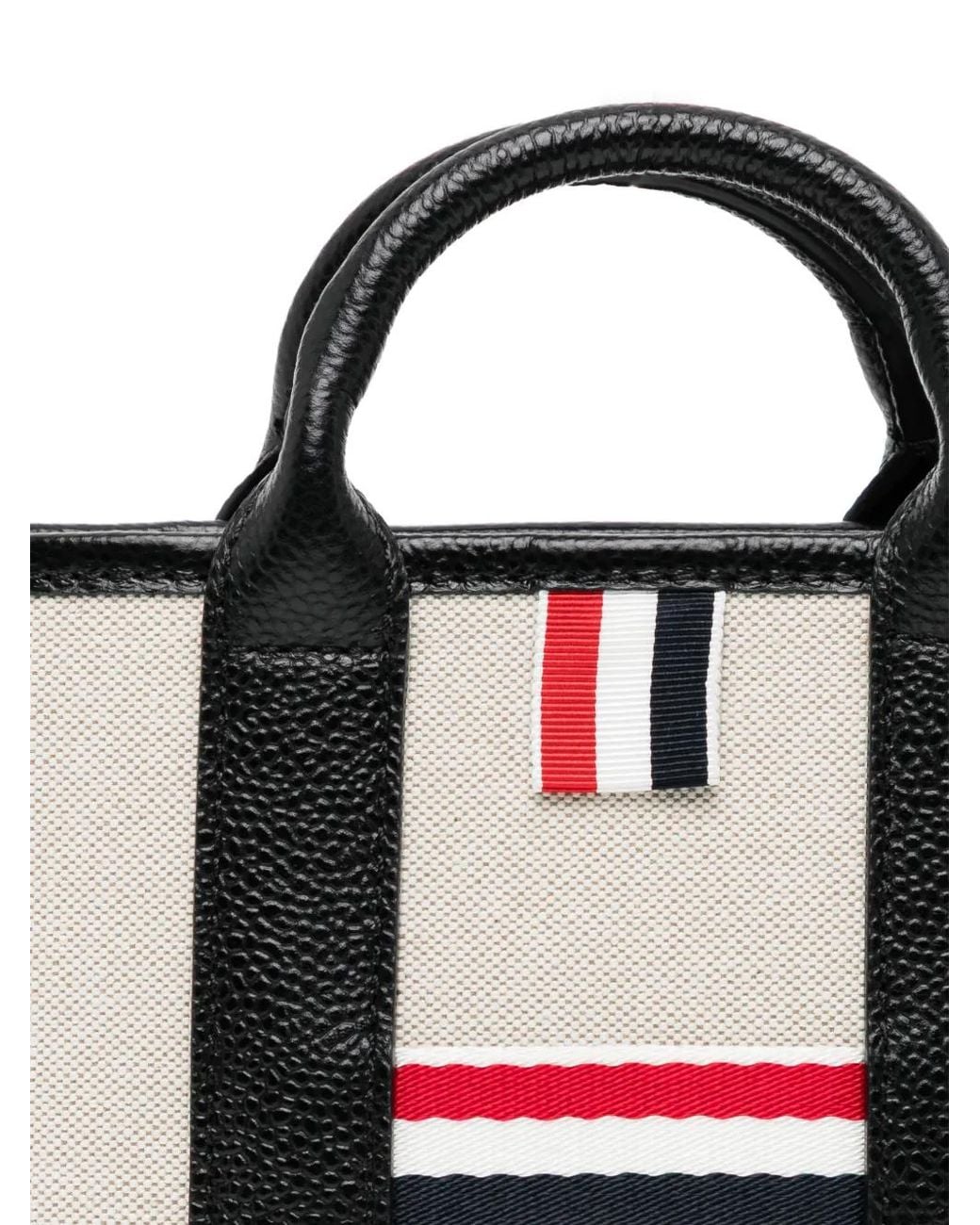 Thom Browne Black Striped Handle Tote Bag for men
