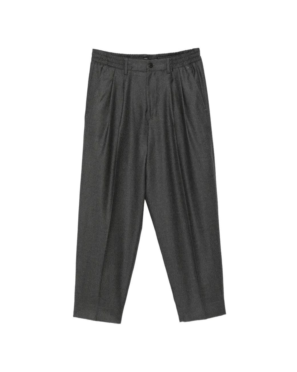 Low Brand Gray Pleated Elasticated-Waist Trousers for men