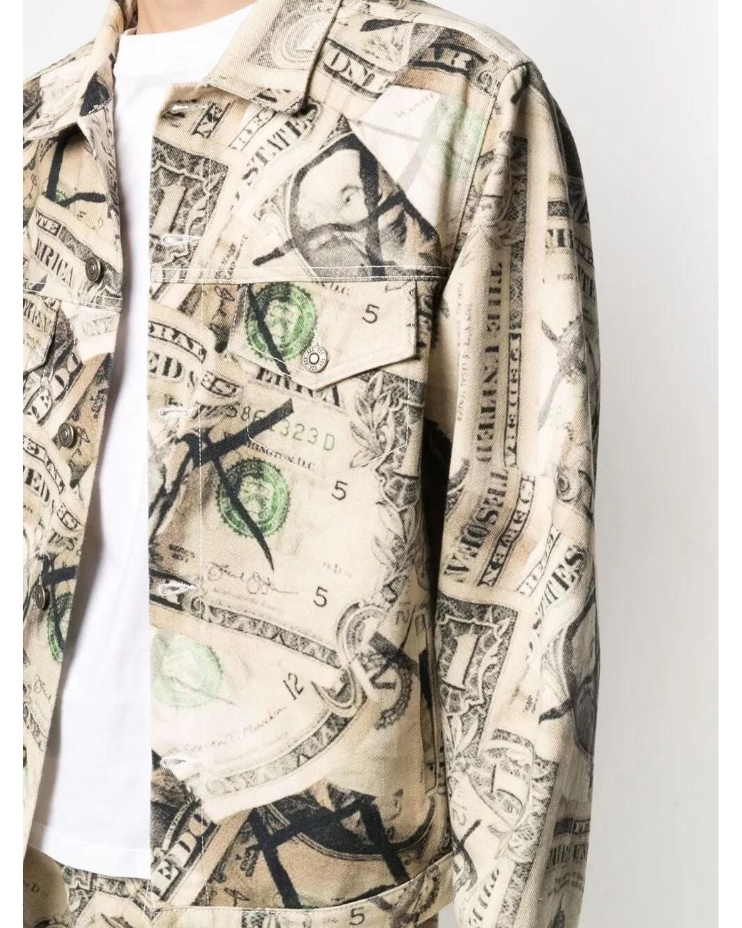 424 Natural Dollar Bill Print Denim Jacket for men