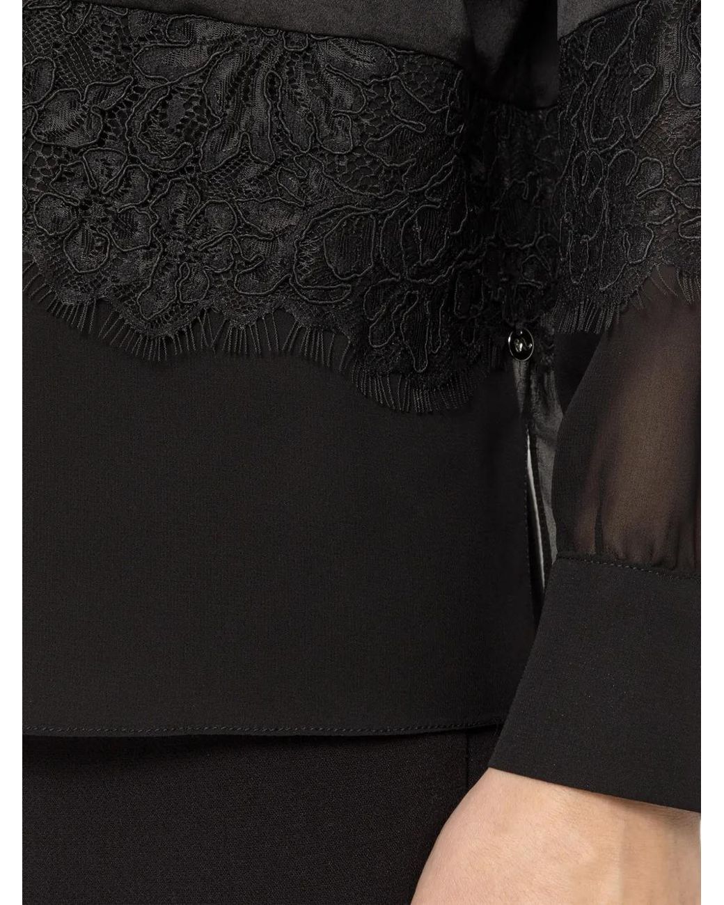 Nissa Black Lace-Panelling Satin Shirt
