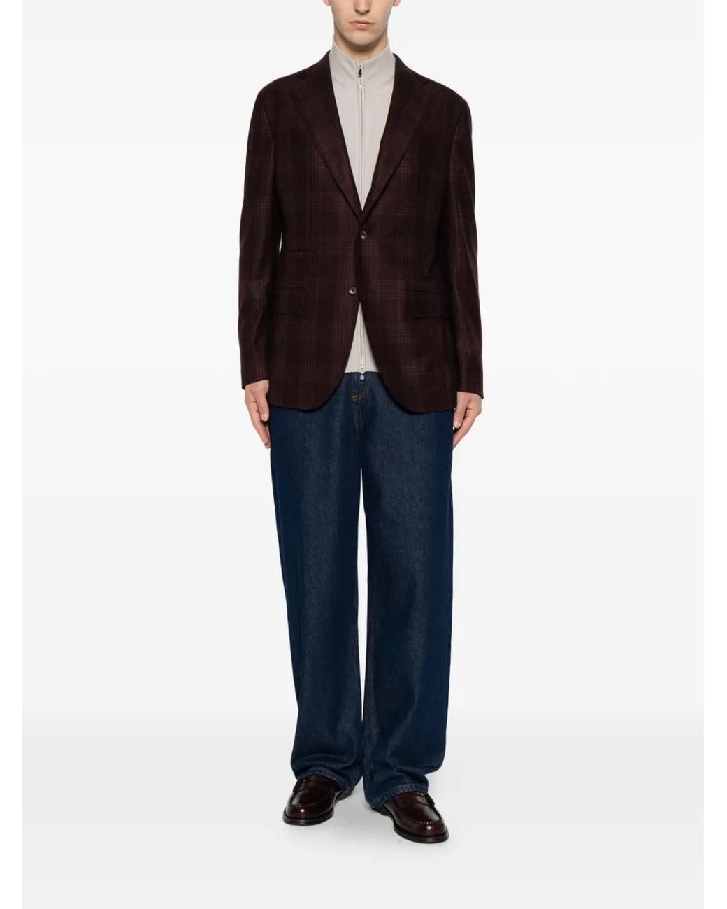 Eleventy Purple Check-Pattern Notched-Lapels Blazer for men