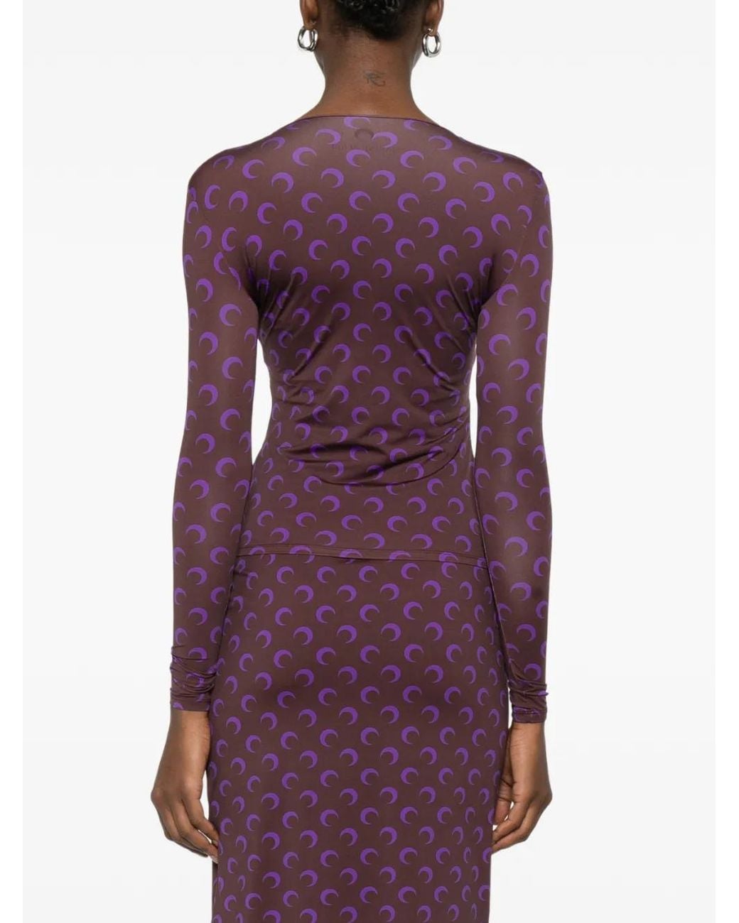 MARINE SERRE Purple Moon-Print Square-Neck Top