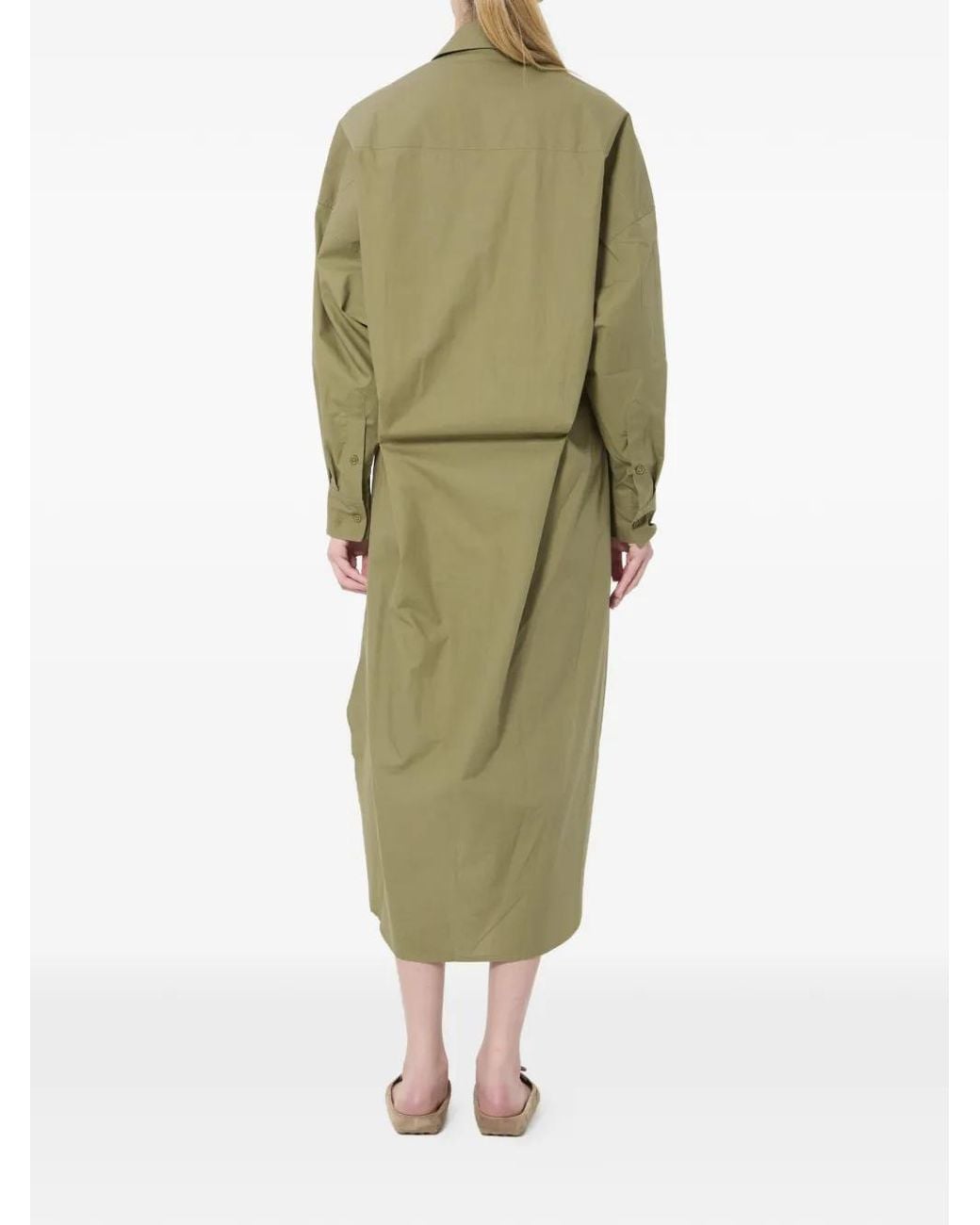 Frankie Shop Green Bloom Organic Cotton Shirt Midi Dress