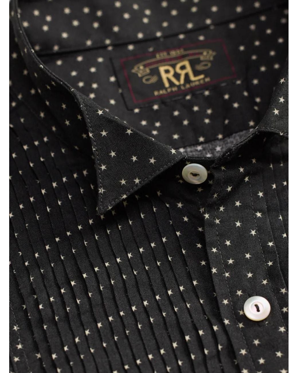 RRL Black Star-Print Pleated Shirt for men