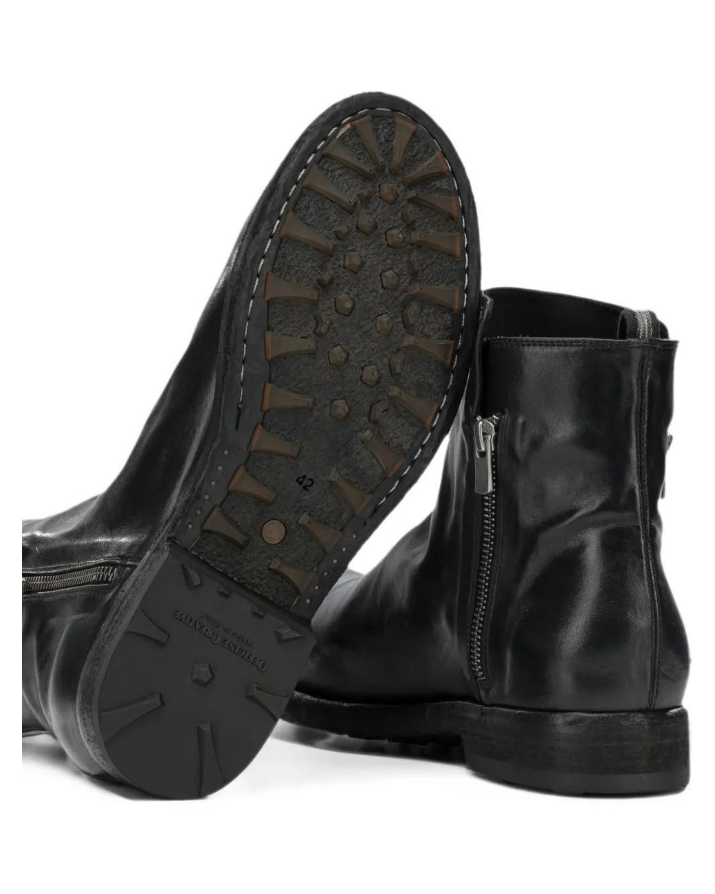 Officine Creative Black Bulla Dd 113 Leather Side-Zip Boots for men