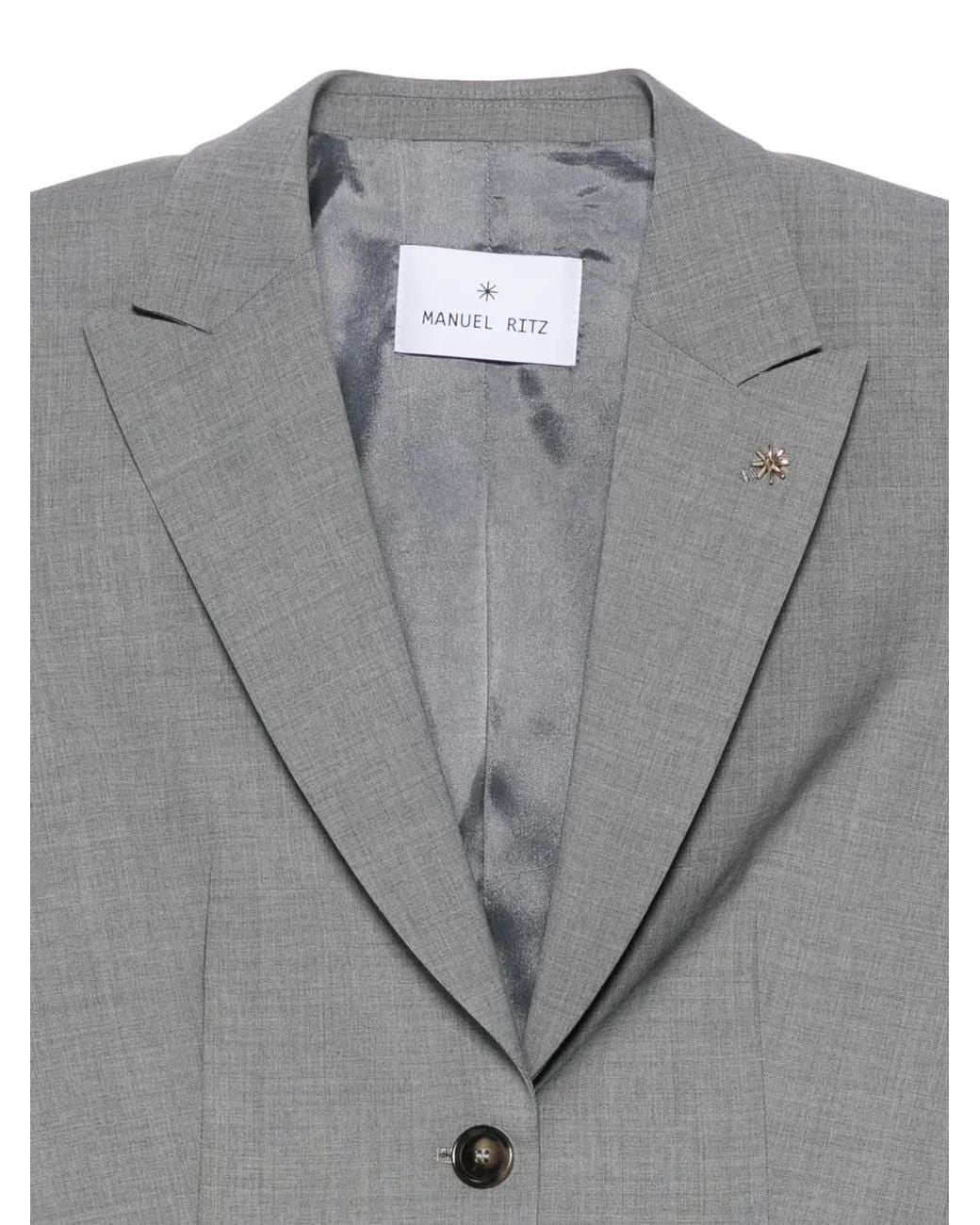 Manuel Ritz Gray Single-Breasted Wool Blazer