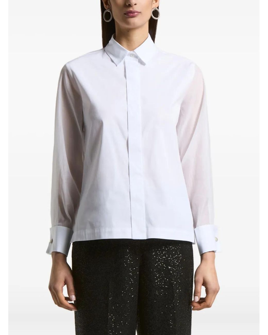 Peserico White Sheer-Sleeve Shirt