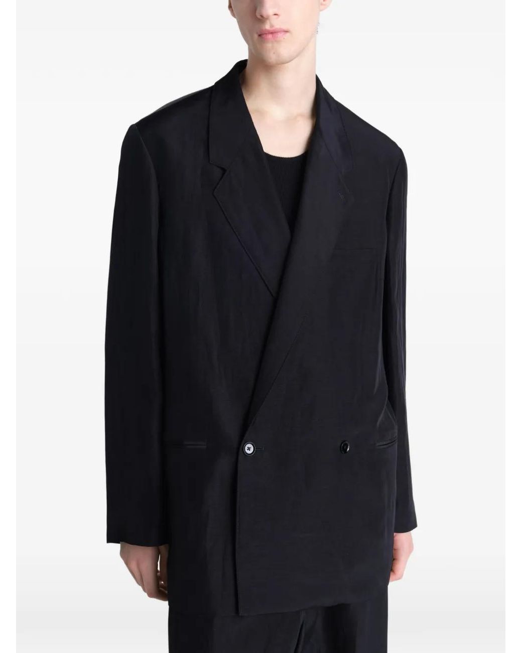 Lemaire Black Soft Tailoring Double Breasted Coat for men