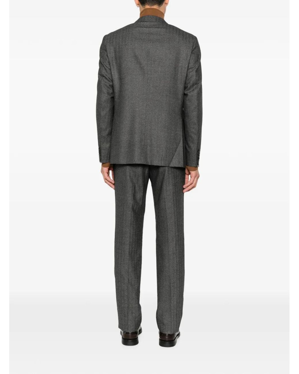 Canali Gray Herringbone-Pattern Wool Suit for men