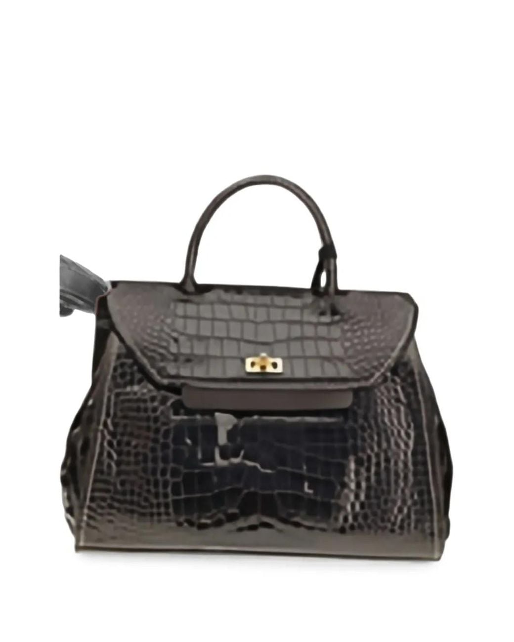 VISONA Black Ornella Croc-Effect Tote Bag