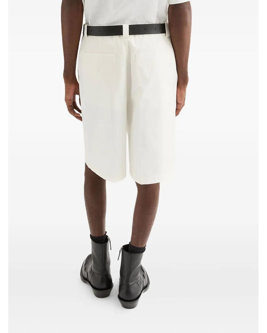 Jil Sander White Cotton Belted Shorts for men