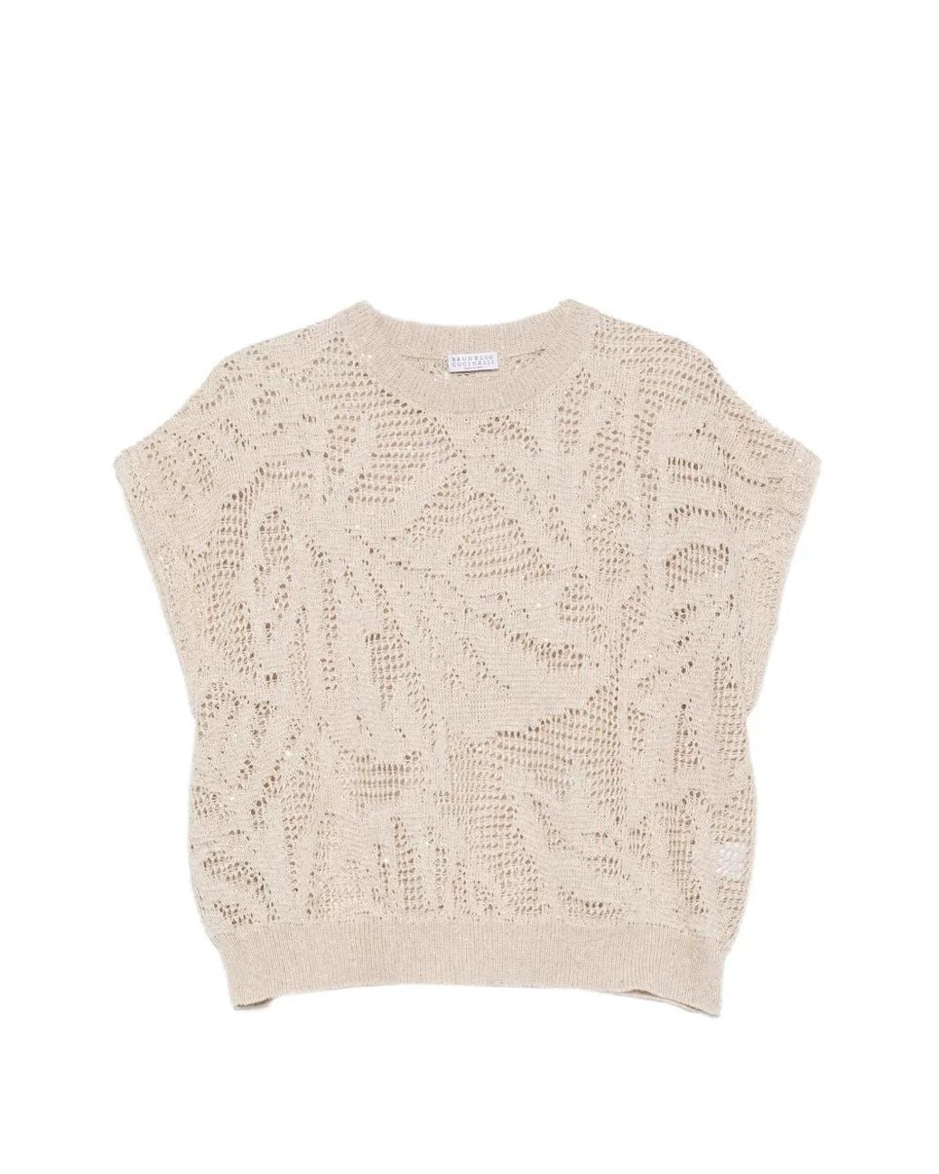Brunello Cucinelli Natural Dazzling Water Lilies Knit T-Shirt