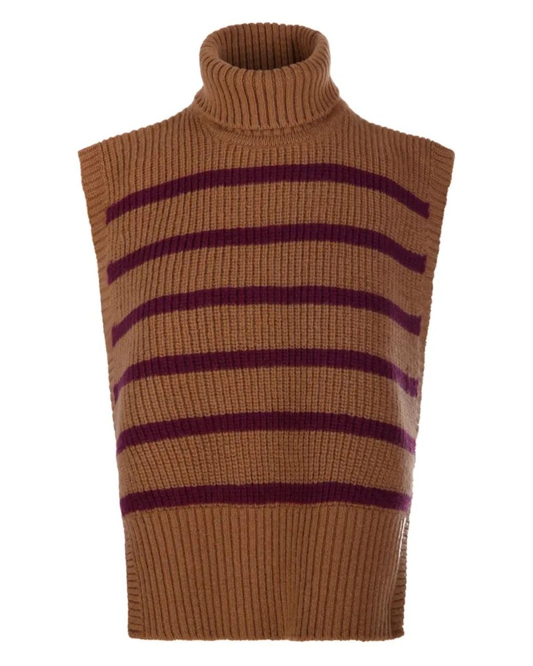DAVANTINO Brown Turtleneck Striped Vest