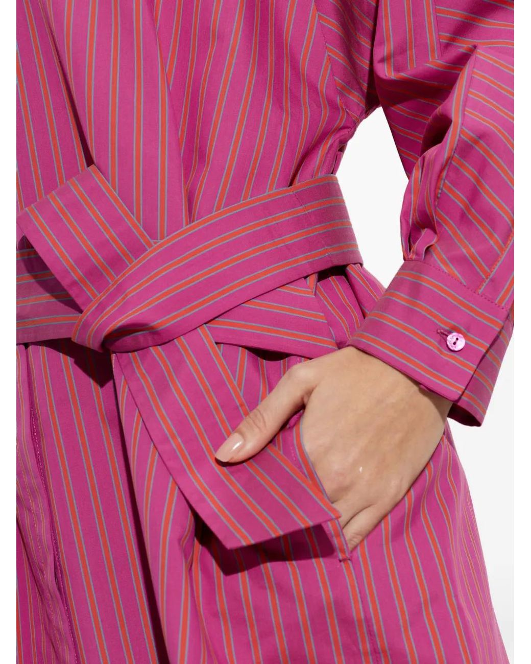 Max Mara Pink Striped Belted Dress