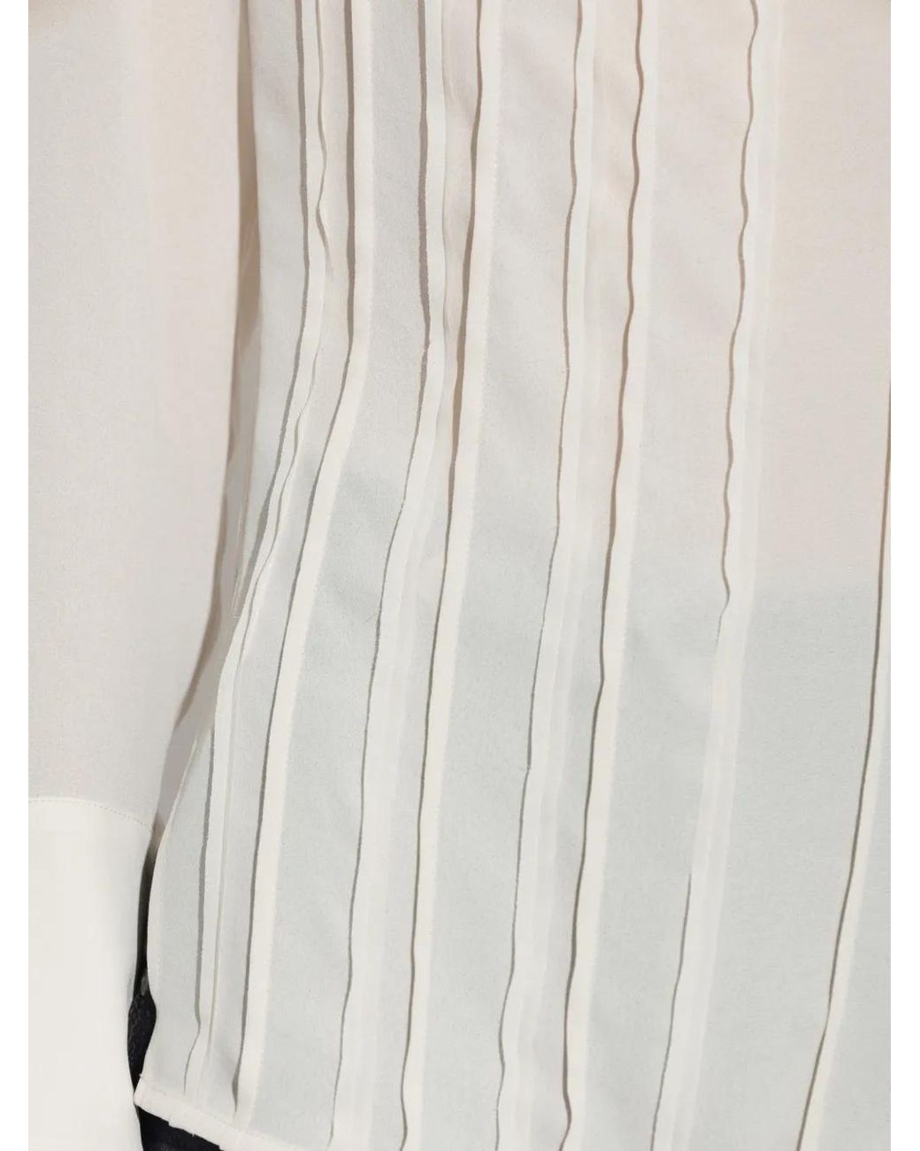 Victoria Beckham White Pleated Long-Sleeve Blouse