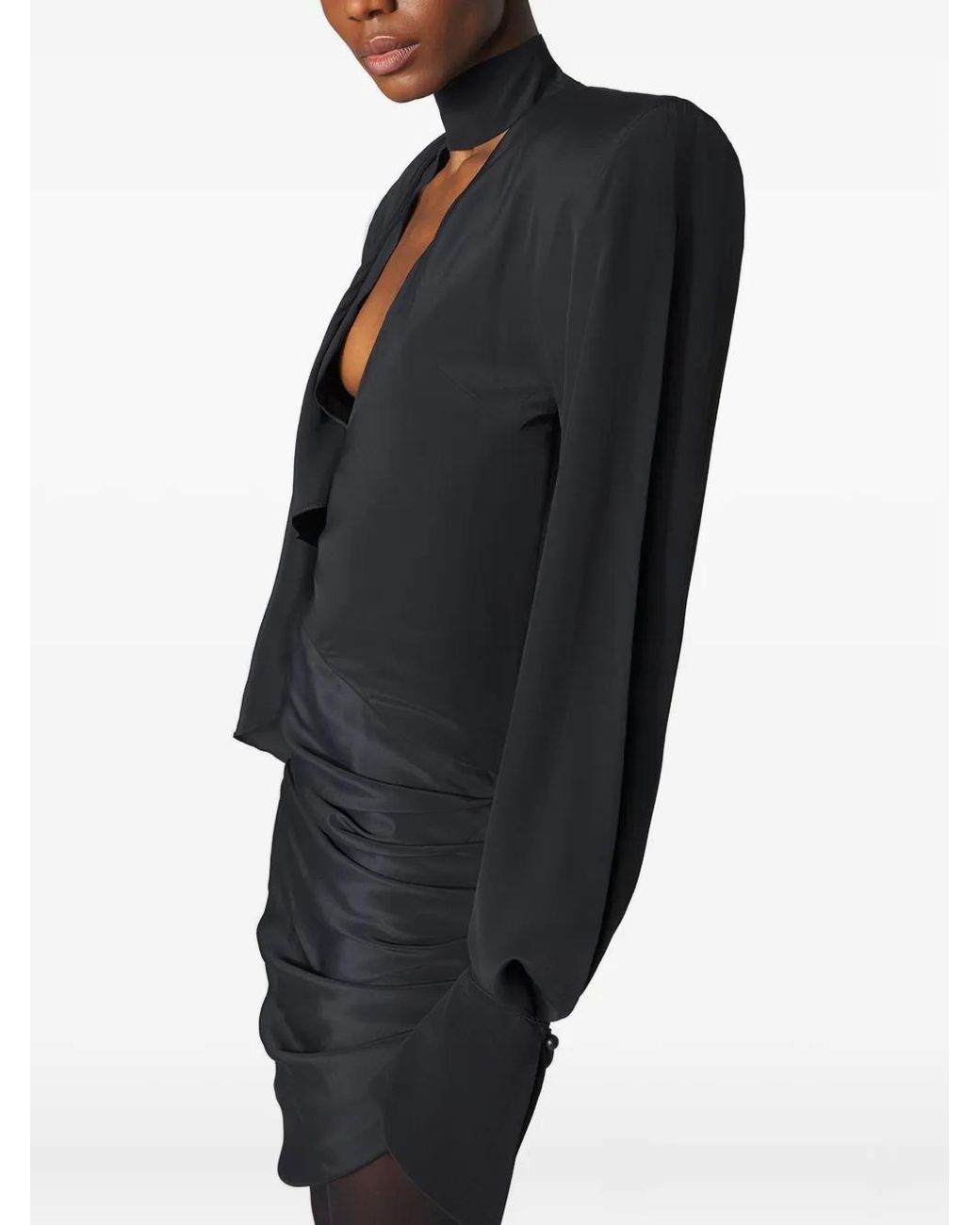 knee length dresses for ladies Black / XXS / T000PU1412 Punto Milano Long Sleeve Shoulder Pad T-Shirt Dress