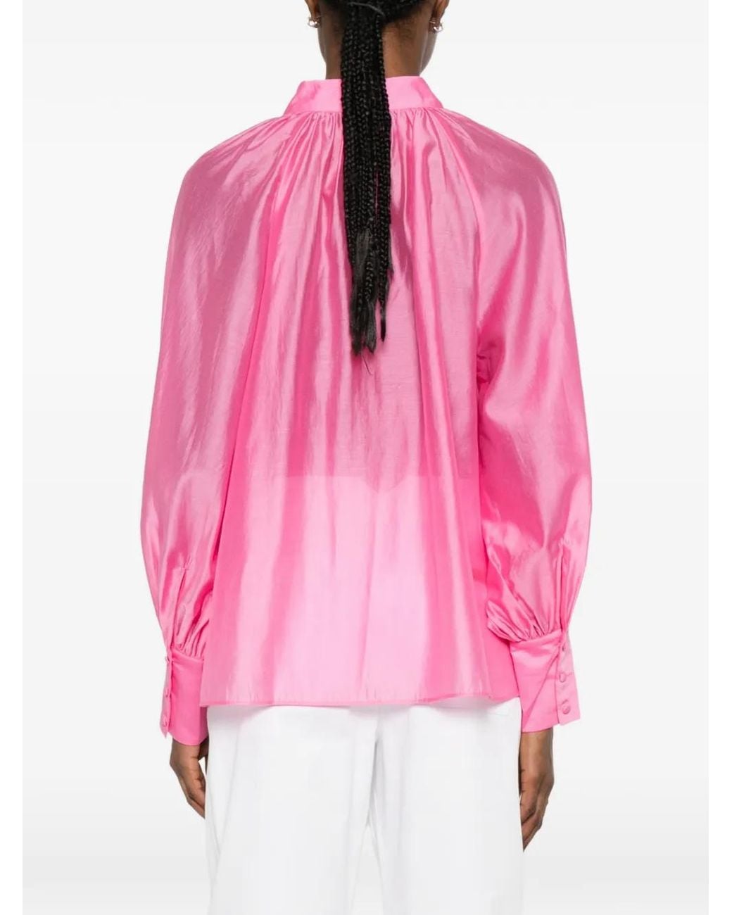 Twinset Pink Pussy-Bow Balloon-Sleeve Blouse