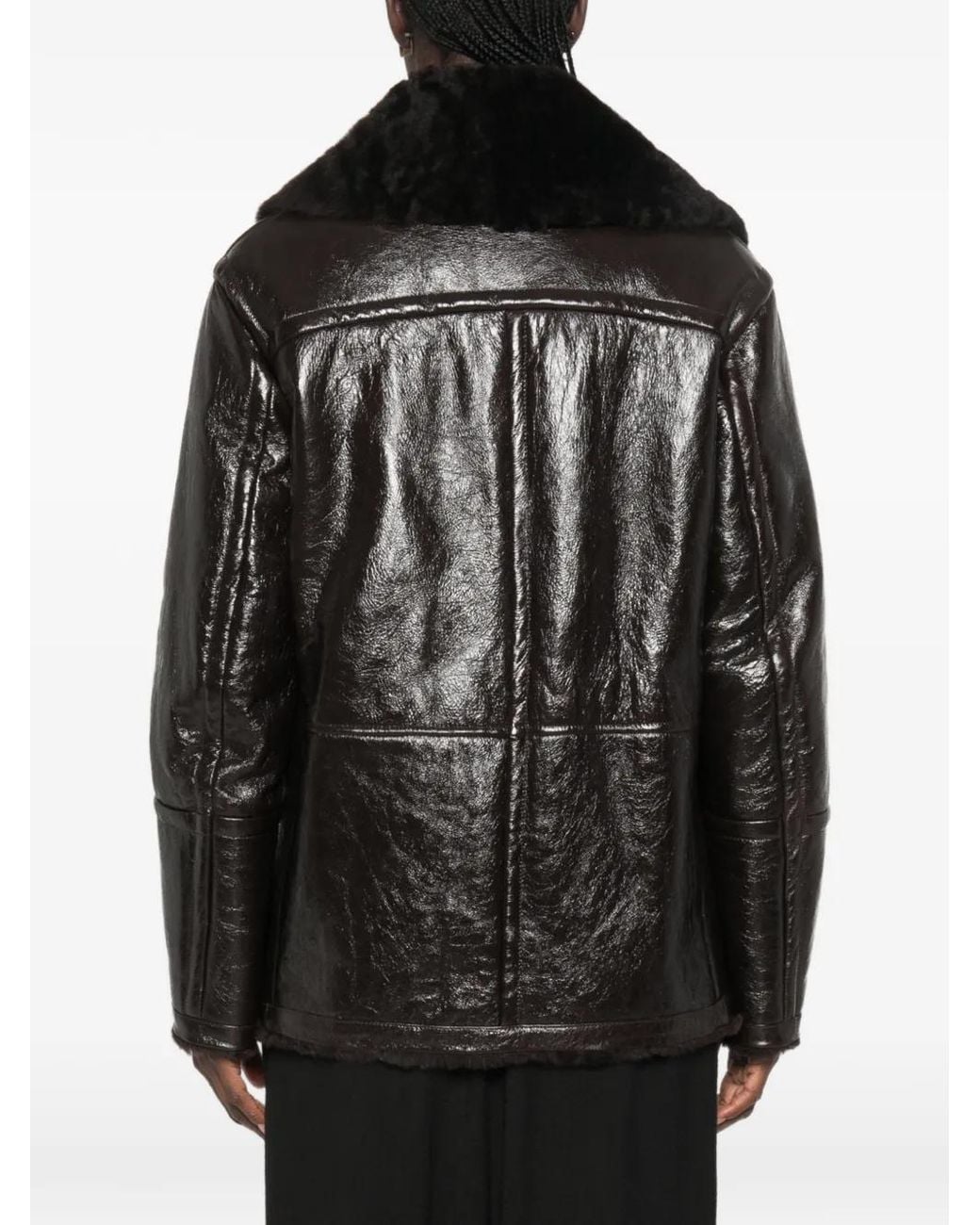 FURLING BY GIANI Black Shearling-Collar Double-Breasted Jacket