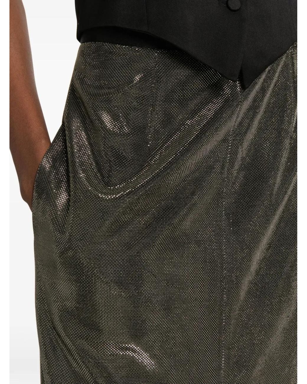 Styland Gray Front-Slit Metallic Maxi Skirt