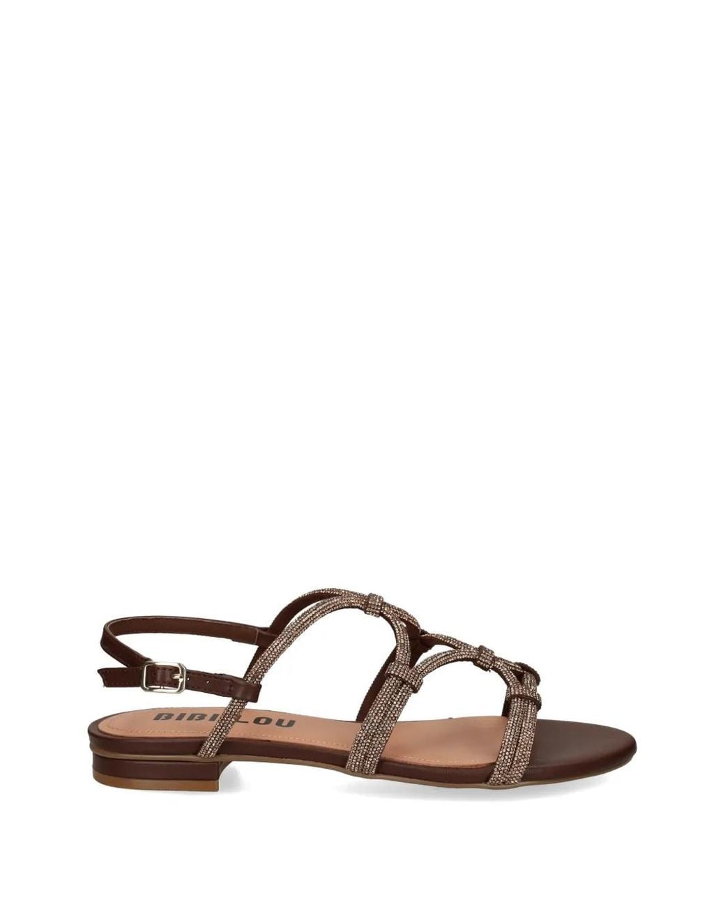 Bibi Lou Brown Quail Crystal-Embellished Flat Sandals