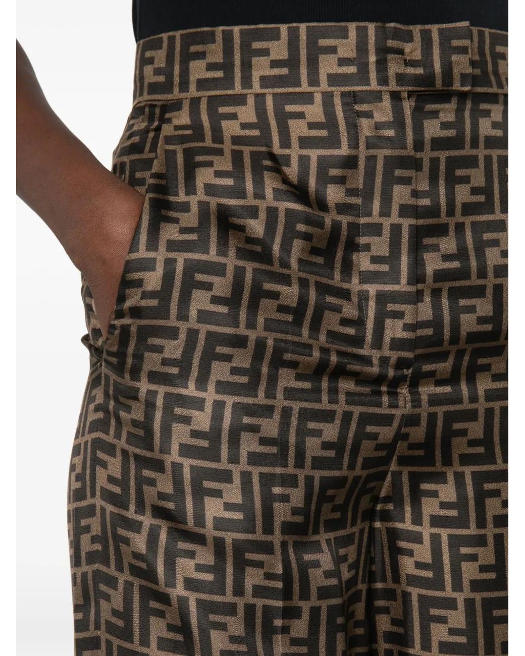 Fendi Brown Ff Silk Wide-Leg Trousers