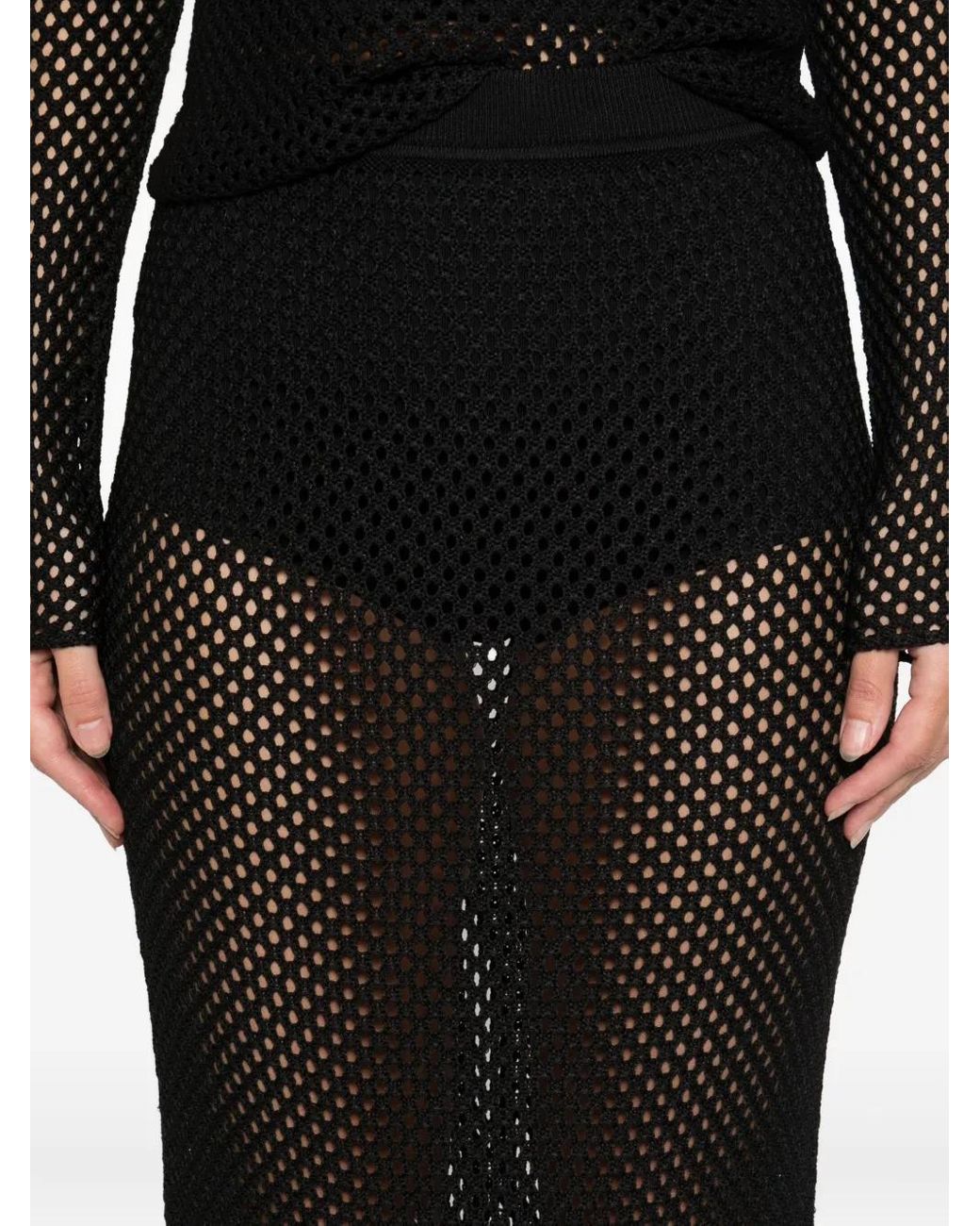Jonathan Simkhai Black Crochet-Effect Midi Skirt