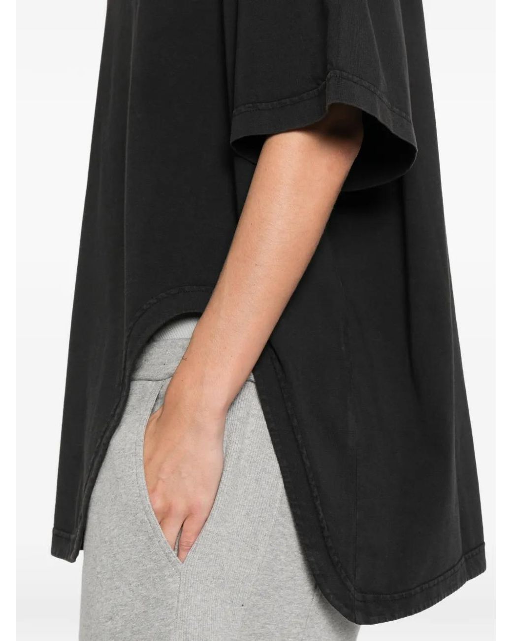 The Attico Black Oversized Curved Hem Cotton T-Shirt
