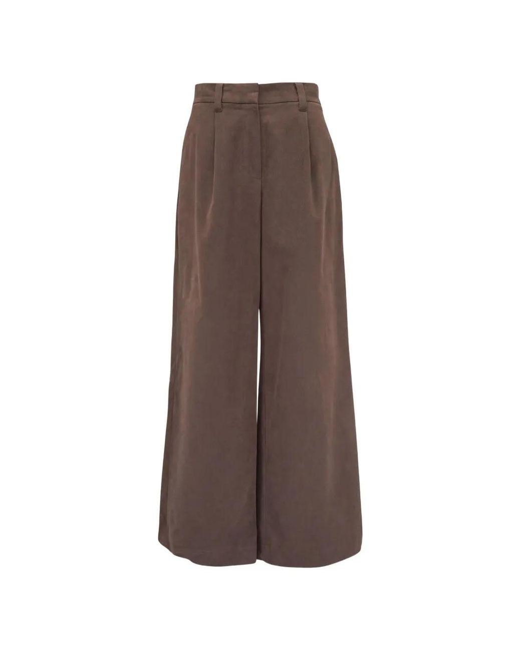 Brunello Cucinelli Brown Pleated Wide-Leg Cotton Trousers