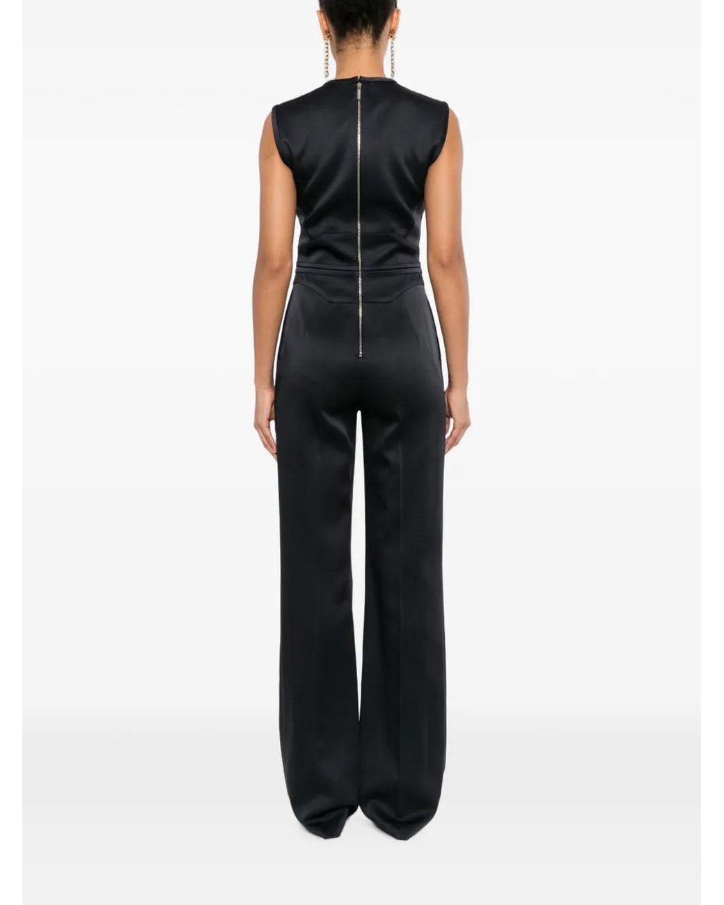 Elie Saab Black Satin-Finish Sleeveless Jumpsuit