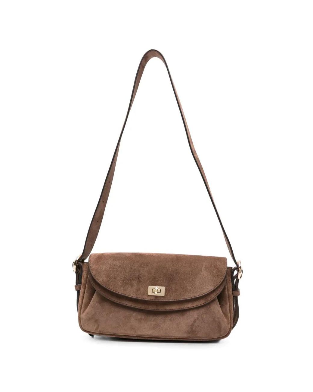 Sandro White Suede Twist-Lock Shoulder Bag