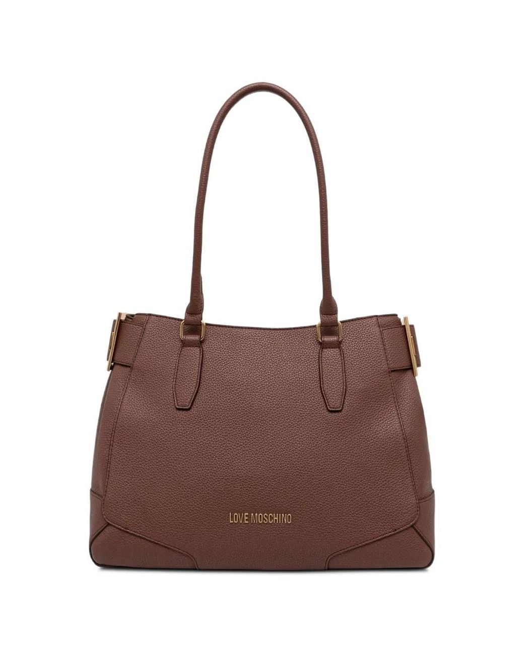Love Moschino Brown Buckle-Detail Logo-Lettering Tote Bag