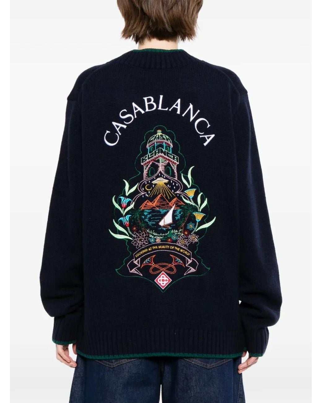 Casablanca Blue Logo-Embroidered Cardigan