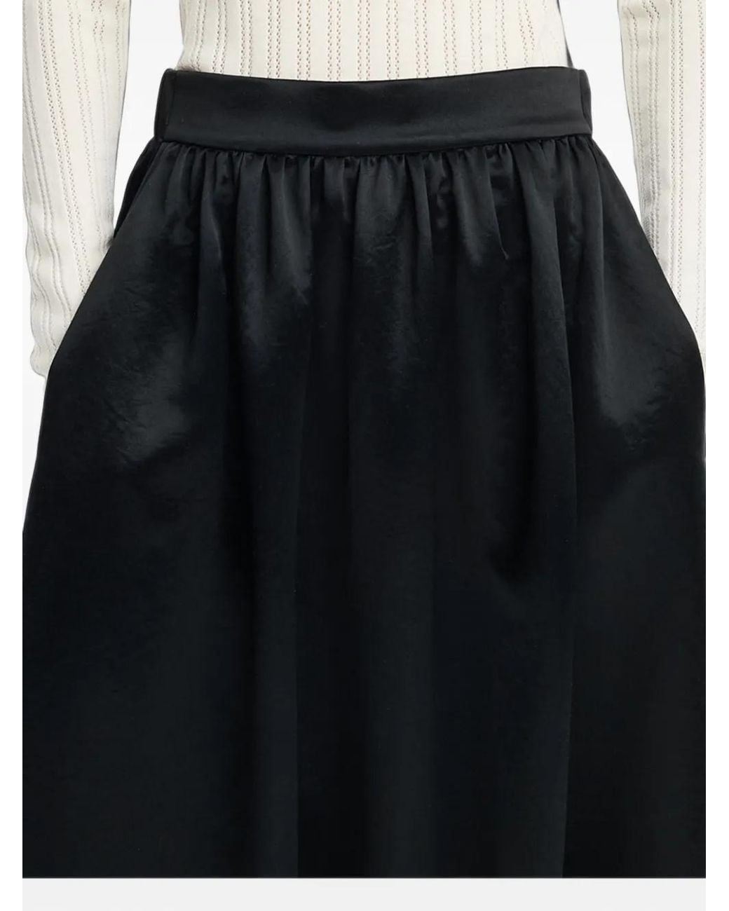Maria McManus Black Lace-Trim Gathered Midi Skirt