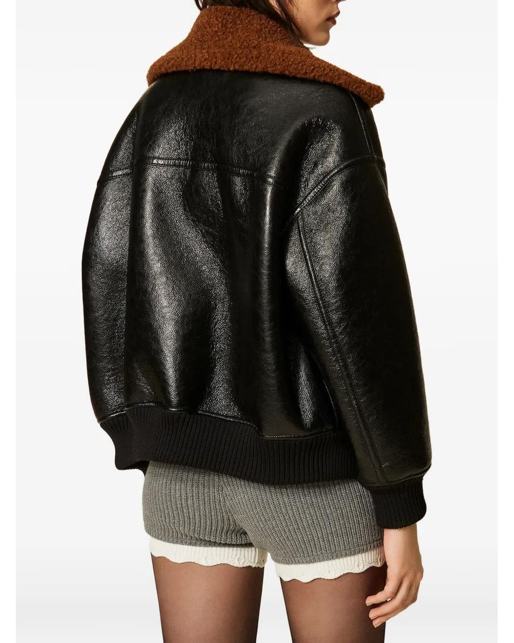 Twinset Black Padded Faux-Shearling Bomber Jacket