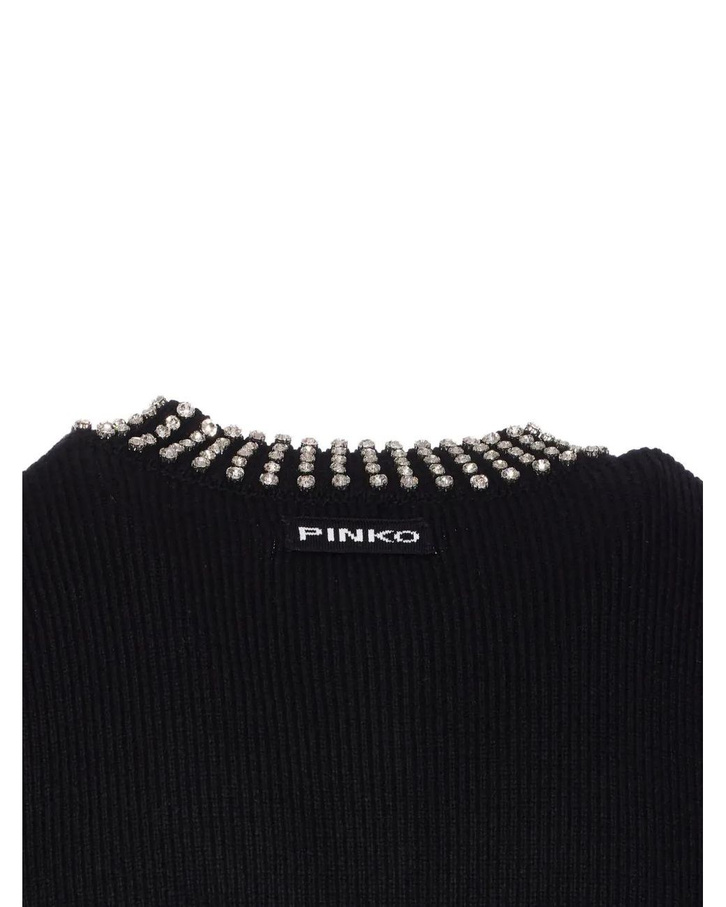 Pinko Black Round-Neck Embellished Cardigan