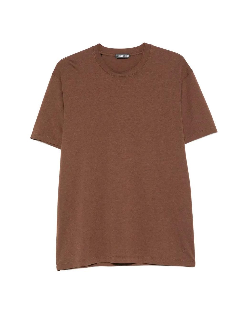 Tom Ford Brown Chocolate Lyocell And Cotton Jersey Crewneck T-Shirt With Logo Embroidery for men