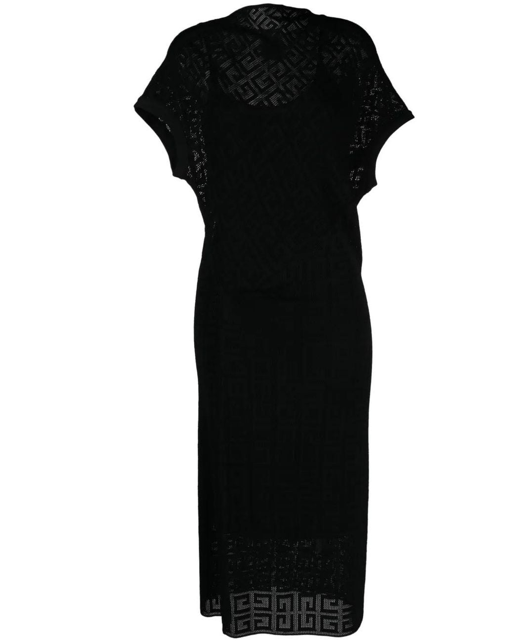 Givenchy Black 4G Jacquard Draped Midi Dress
