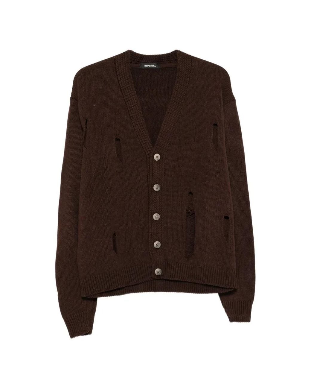 Imperial Brown Distressed V-Neck Cardigan for men