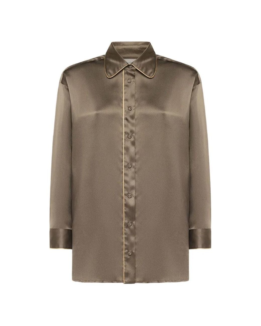 Pierre Louis Mascia Brown Chemise En Soie Mutka À Liserés Contrastants