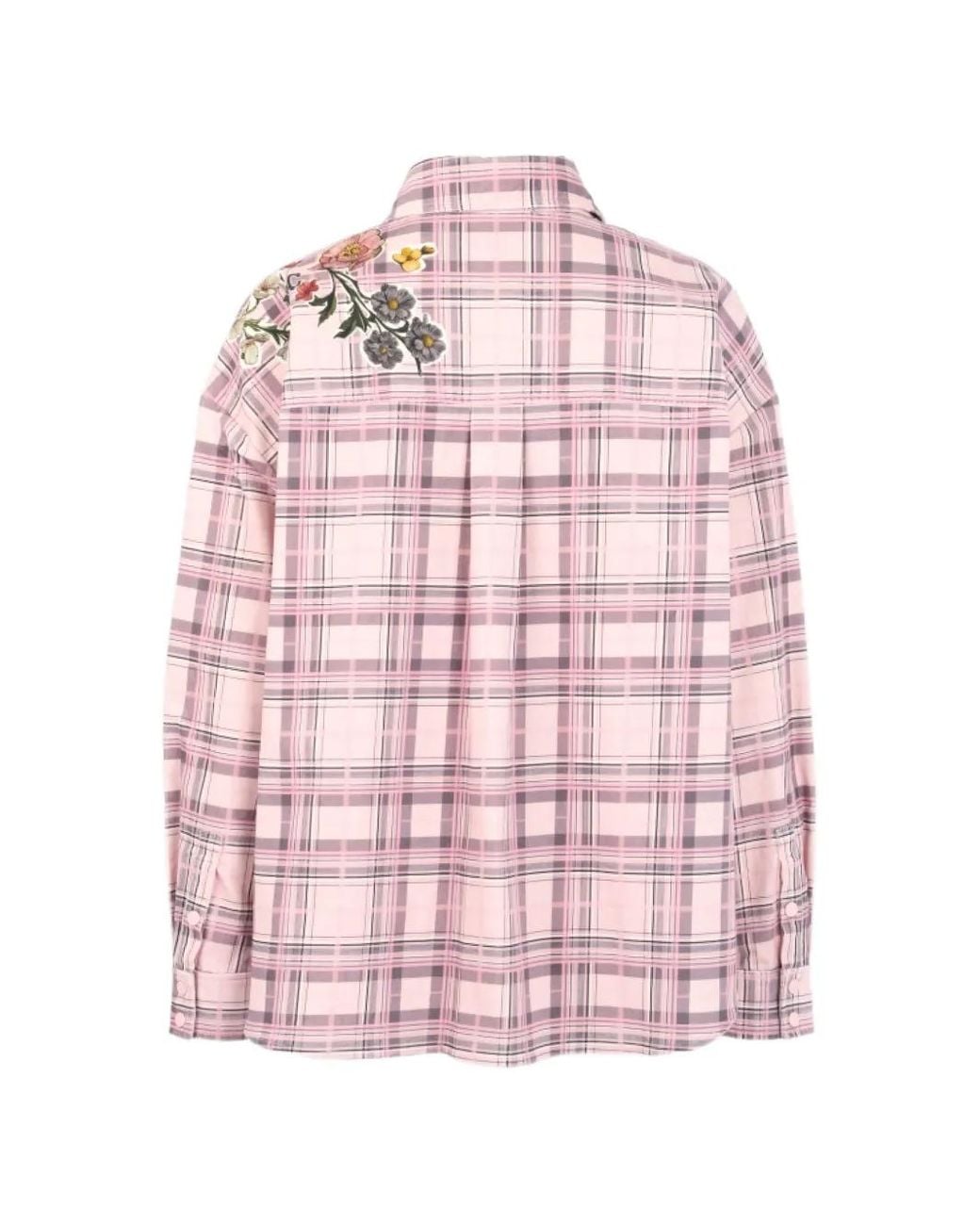 Marc Cain Pink Floral-Embroidered Check-Print Shirt