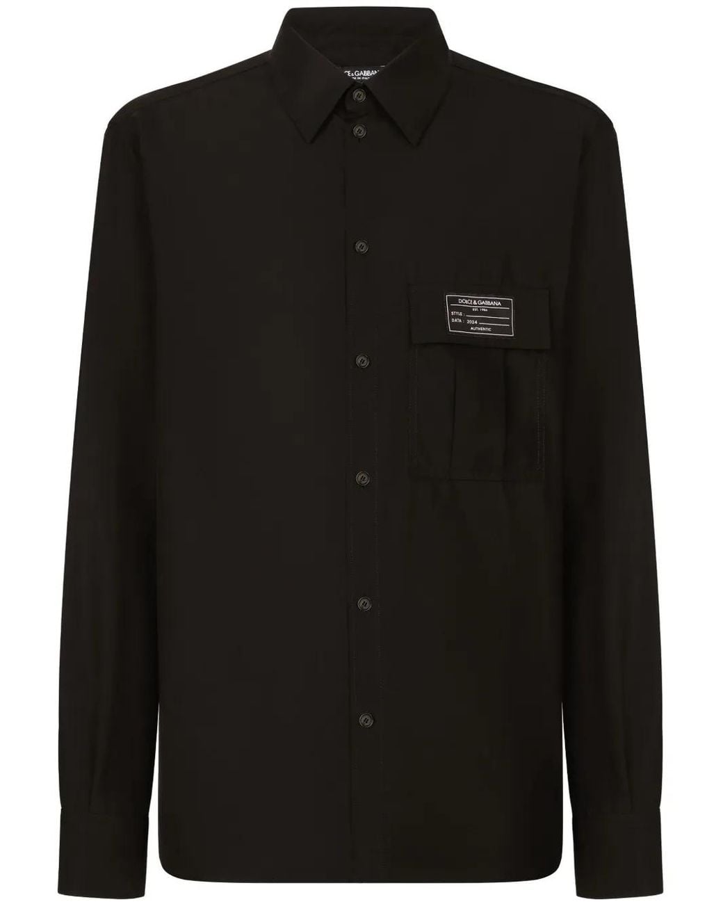 Dolce & Gabbana Black Logo-Patch Cotton Shirt for men