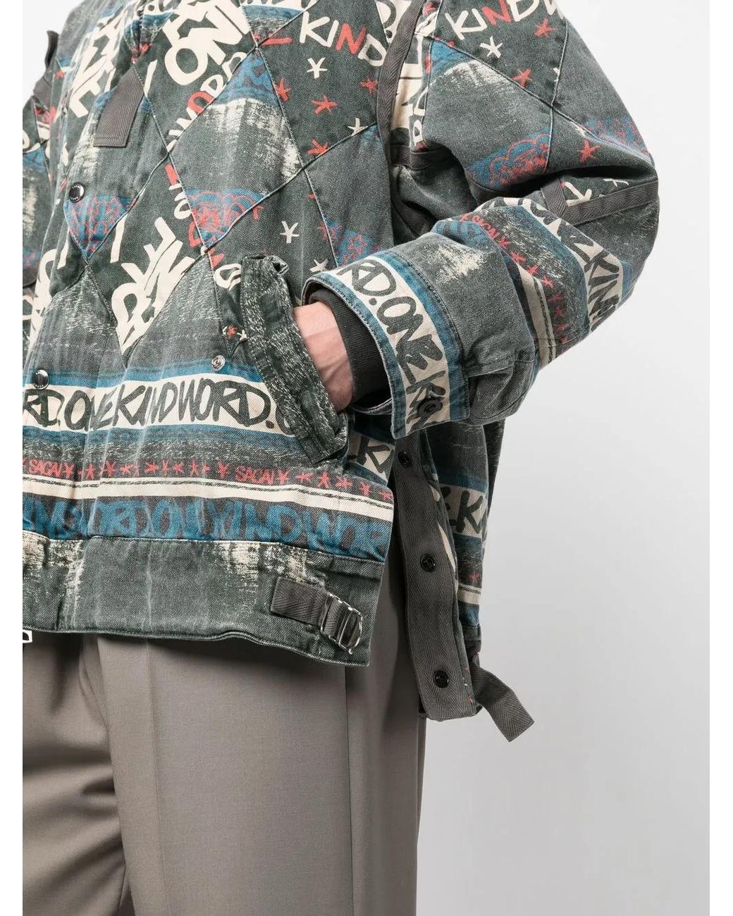 Sacai Gray Slogan-Print Bomber Jacket for men
