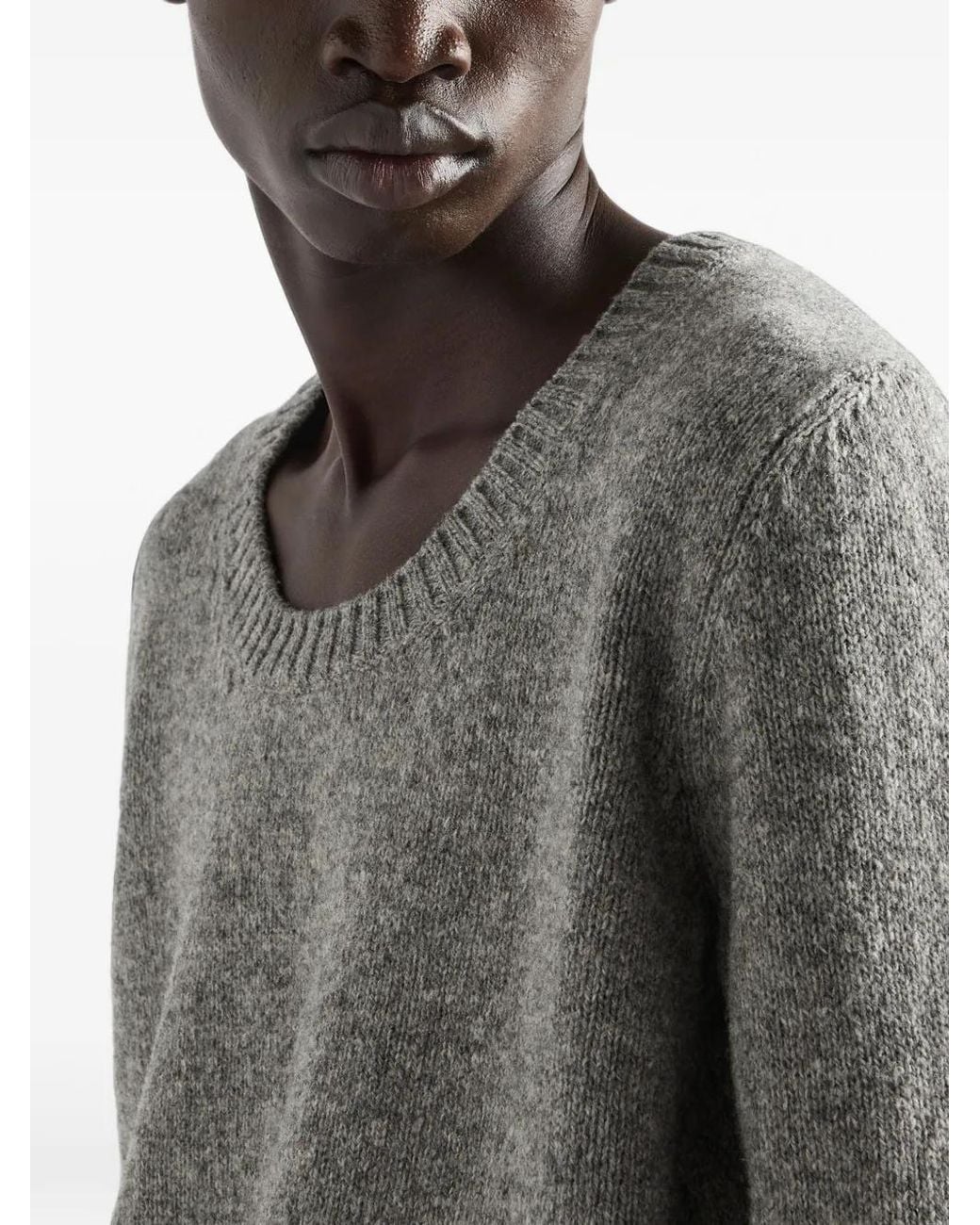 Prada Gray Shetland Wool Scoop-Neck Sweater for men
